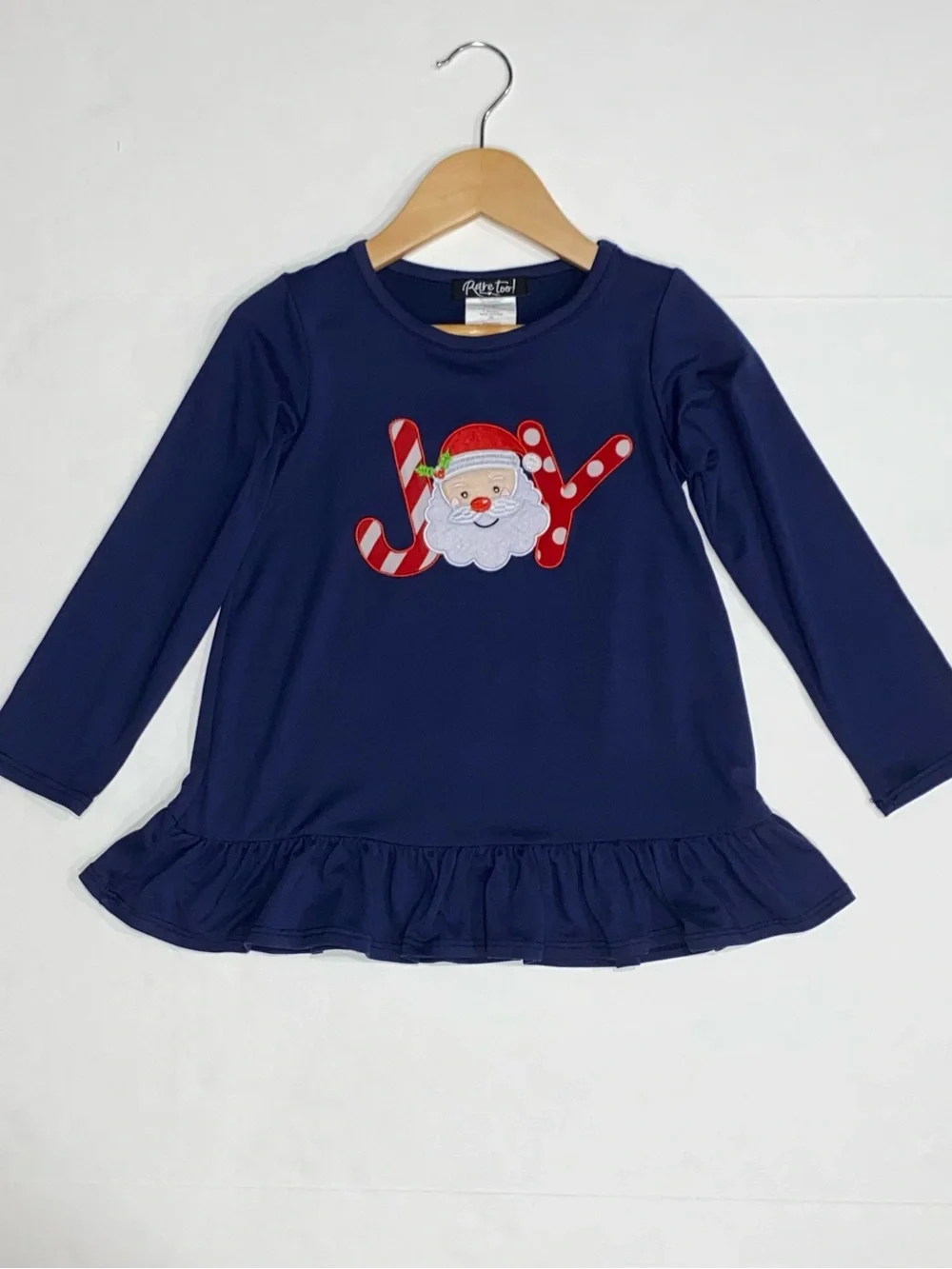 Rare Too! Christmas “JOY” Santa Blue Tunic and Red Polka Dot Pant Set 4T
